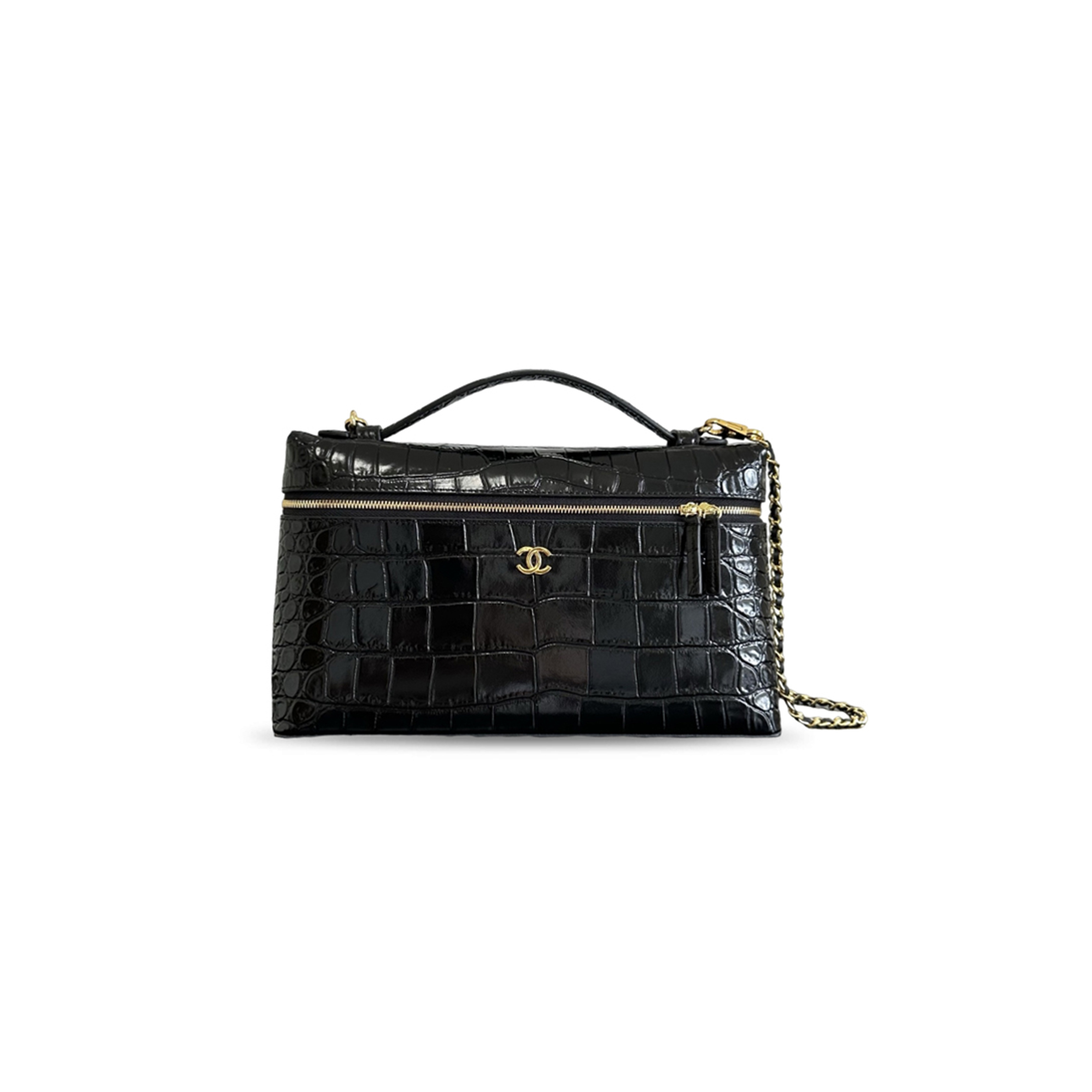 CHANEL CROCODILE EMBOSSED VANITY WITH CHAIN HANDBAG (28*17*5cm)